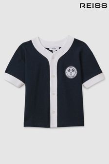 Reiss Navy/White Ark Teen Textured Cotton Baseball Shirt (N28314) | €65
