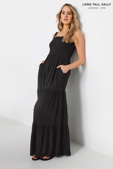 Long Tall Sally Black Crinkle Tiered Dress (N28320) | AED172