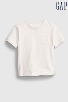 Biały - Koszulka Gap z krótkim rękawem, okrągłym dekoltem i kieszenią (6m-cy-5lata) (N28341) | 40 zł