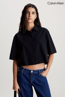 Calvin Klein Back Detail Seersucker Black Shirt