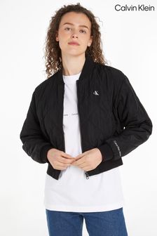 Calvin Klein Logo Quilted Bomber Black Jacket