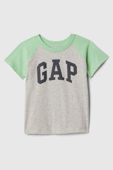 Szare/zielone - Koszulka Gap z krótkim rękawem, okrągłym dekoltem i logo (noworodki-5 lat) (N28381) | 50 zł