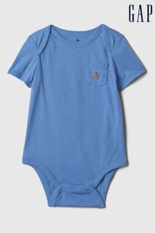 Gap Blue Embroidered Brannan Bear Pocket Short Sleeve Bodysuit (Newborn-24mths) (N28390) | kr78