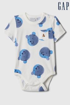 Gap White & Blue Brannan Bear Pocket Short Sleeve Bodysuit (Newborn-24mths) (N28403) | Kč315