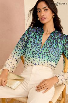 Love & Roses Blue Animal Notch Neck Printed Blouse (N28415) | €57