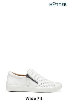 Hotter White Daisy Slip-On Zip Wide Fit Shoes (N28571) | 500 zł