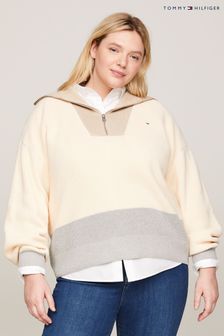 Tommy Hilfiger Cream Curve Half Zip Sweater (N28632) | AED887
