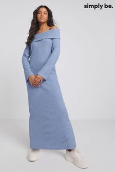 Simply Be Blue Bardot Cosy Rib Maxi Dress (N28643) | AED200