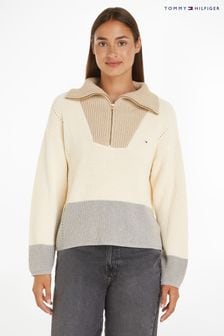Tommy Hilfiger Cream Half Zip Sweater (N28682) | AED887
