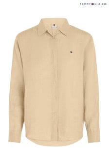 Tommy Hilfiger Curve Linen Relaxed Brown Shirt