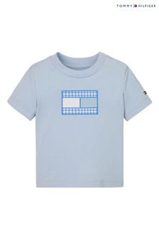 Tommy Hilfiger Baby Blue Gingham Flag T-Shirt (N28806) | OMR11