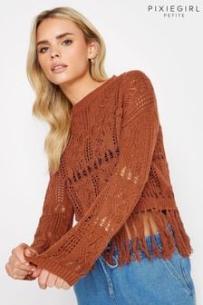 PixieGirl Petite Brown Rust Orange Crochet Tassel Jumper (N28862) | OMR16