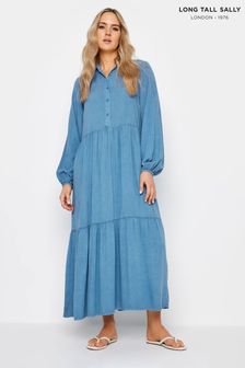 Long Tall Sally Blue Chambray Smock Tiered Dress (N28891) | 193 QAR