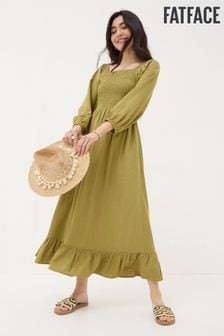 FatFace Adele Green Midi Dress With Linen (N28984) | $106