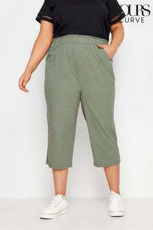 Yours Curve Green Cool Cotton Cropped Trousers (N29025) | OMR11