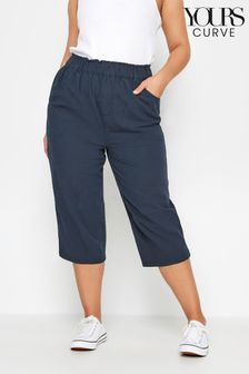 Yours Curve Navy Blue Cool Cotton Cropped Trousers (N29033) | OMR11