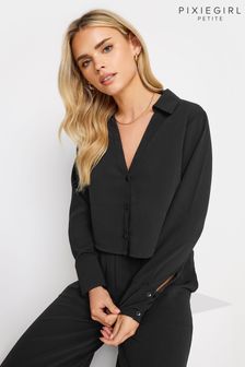 PixieGirl Petite Black Textured Cropped Shirt (N29037) | $57