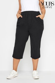 Yours Curve Black Cool Cotton Cropped Trousers (N29046) | 109 QAR