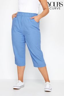 Yours Curve Mid Blue Cool Cotton Cropped Trousers (N29051) | OMR11