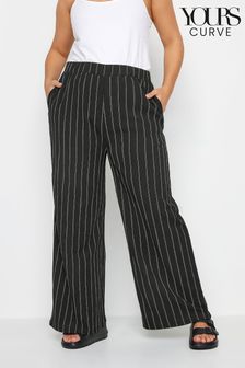 Yours Curve Black Stripe Textured Wide Leg Trousers (N29069) | €33