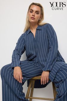 Yours Curve Navy Blue Stripe Textured Wide Leg Trousers (N29078) | €33
