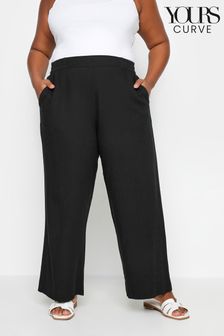 Yours Curve Black Pull On Wide Leg Linen Trousers (N29092) | kr376