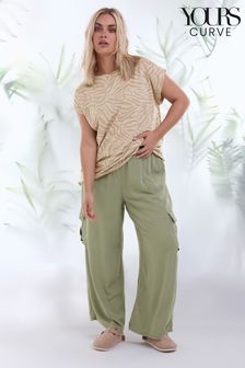 Yours Curve Khaki Green Linen Wide Leg Cargo Trousers (N29093) | €49