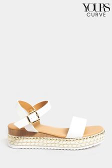 Yours Curve White Brown Wide Fit Wide Fit Diamante Flower Sandals (N29118) | ￥5,990