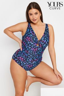 Yours Curve Blue & Pink Abstract Print Tummy Control Swimsuit (N29140) | kr620