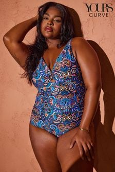 Yours Curve Berry/Black Abstract Print Tummy Control Swimsuit (N29144) | $58