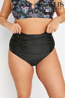 Yours Curve Black High Waist Ruched Bikini Briefs (N29150) | OMR11