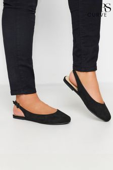 Yours Curve Black Faux Suede Slingback Pumps In Extra Wide EEE Fit (N29151) | SGD 46