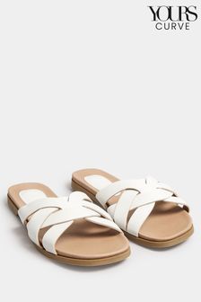 Yours Curve White Extra-Wide Fit Woven Flat Sandals (N29158) | ￥4,760