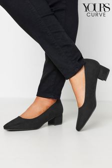 Yours Curve Black Faux Suede Block Heel Court Shoes In Extra Wide Fit (N29159) | SGD 72