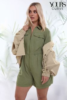 Yours Curve Yours Curve Khaki Green Utility Playsuit (N29161) | NT$1,540
