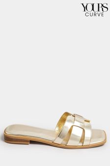 Yours Curve Gold Cut Out Mule Sandals In Extra Wide EEE Fit (N29171) | SGD 60