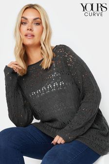 Yours Curve Grey Slash Neck Knitted Jumper (N29180) | AED150