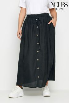 Yours Curve Black Chambray Button Front Maxi Skirt (N29182) | kr376