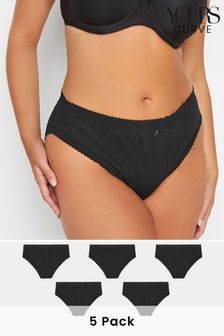 Yours Curve Black High Leg 100% Cotton Briefs 5 Pack (N29187) | $33