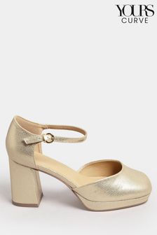 Yours Curve Gold Extra-Wide Fit Platform Court Shoes (N29193) | kr532
