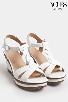 Yours Curve White Cross Strap Wedge Heels In Extra Wide EEE Fit (N29194) | €52