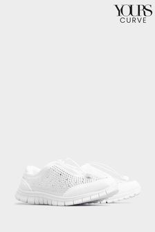 Yours Curve White Wide Fit Titania Gem Trainers (N29201) | $61