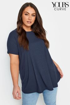 Yours Curve Navy Blue Ribbed T-Shirt (N29208) | kr260