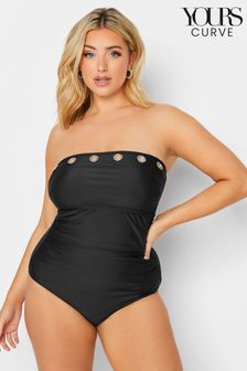 Yours Curve Black Eyelet Detail Bandeau Tummy Control Swimsuit (N29218) | €45
