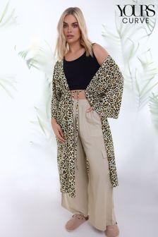 Yours Curve Brown Leopard Print Longline Kimono (N29221) | $53