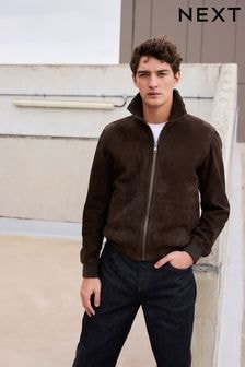 Brown Suede Bonded Borg Lined Jacket (N29240) | $341