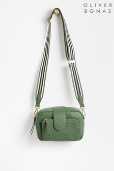 Olive Green - Oliver Bonas Charlee Striped Cross-body Black Bag (N29250) | kr950