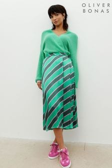 Oliver Bonas Green Diagonal Stripe Midi Skirt (N29291) | AED360