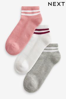 White/Pink/Grey Stripe Cushion Sole Trainers Socks 3 Pack With Arch Support (N29785) | SGD 16