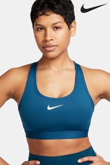 Темно-синий - Спортивный топ-бра средней степени поддержки с уплотненными чашечками и логотипом Nike (N29855) | €53